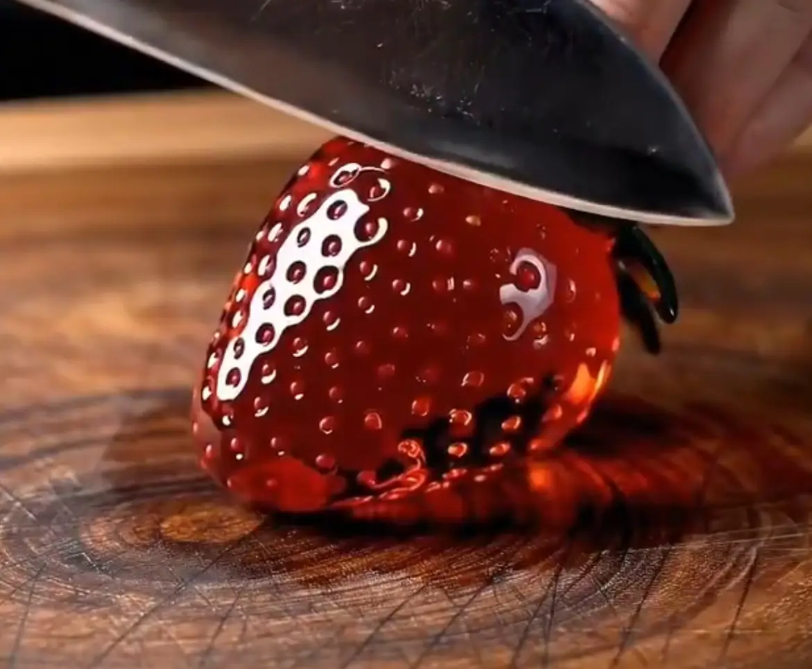 AI cutting glass  strawberries